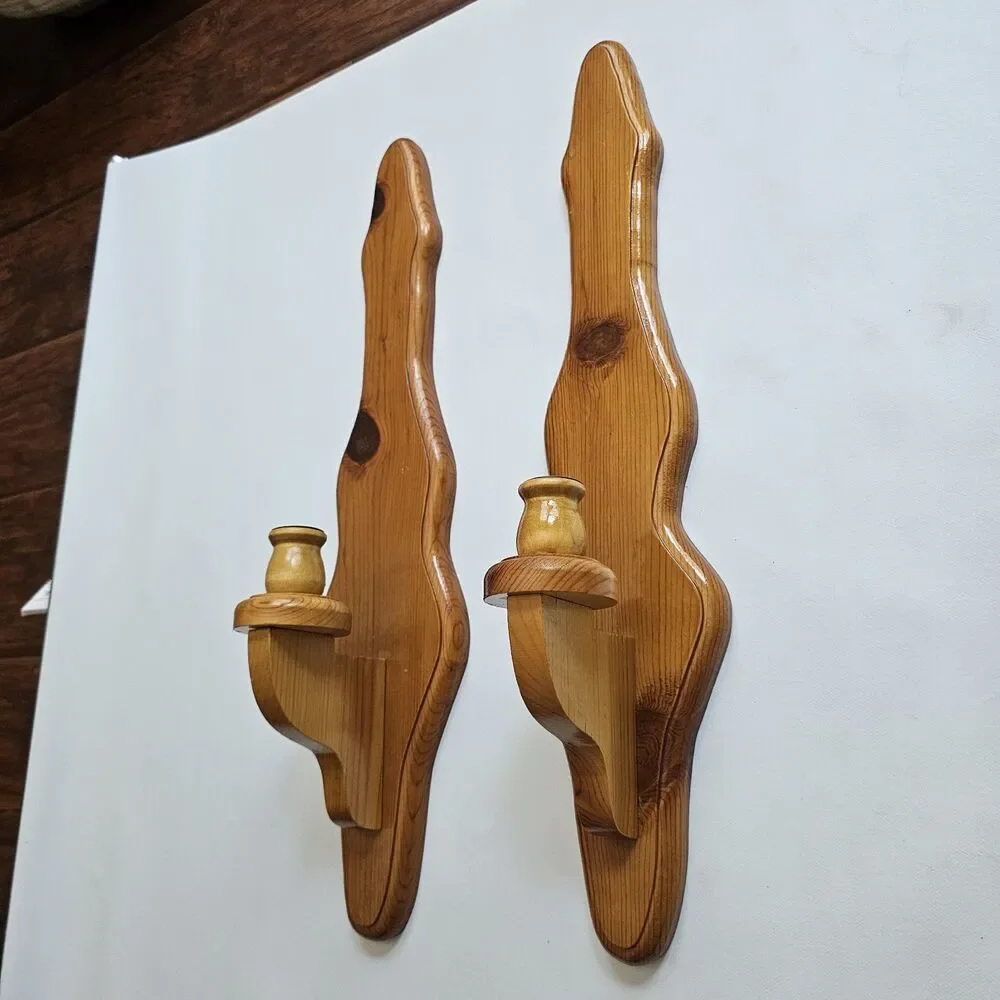Pair of Large Rustic Wooden Wall Sconce 23